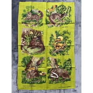 Vintage Ulster Weavers Irish Tea Towel All Linen Wildlife Scene Mint Condition